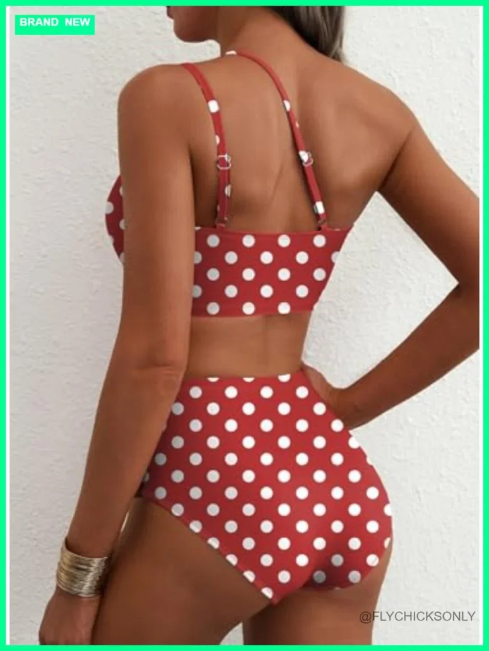 High Waisted Floral Print One Shoulder Bikini Set, 85% Polyester 15% Spandex